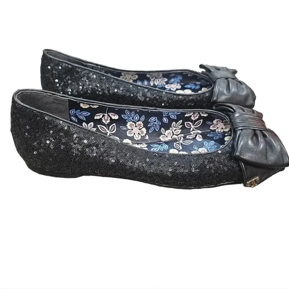 Tory Burch Sequin Divine Bow‎ Flat Ballerina Driver Size 7